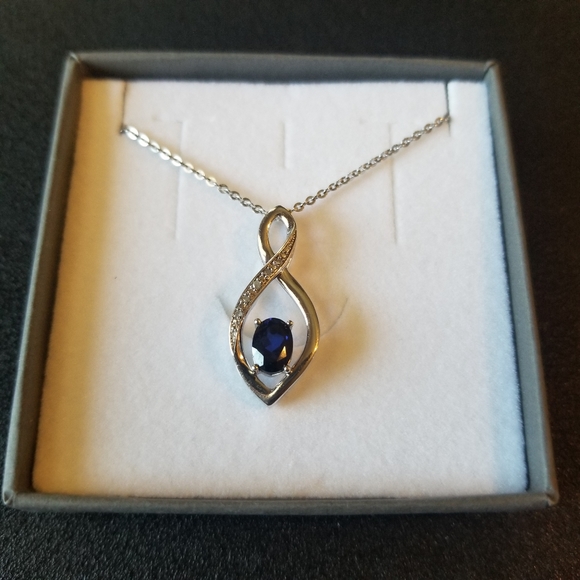 Blue Sapphire and White Sapphire Miabella Pendant Necklace Solid Silver Chain - Picture 4 of 14